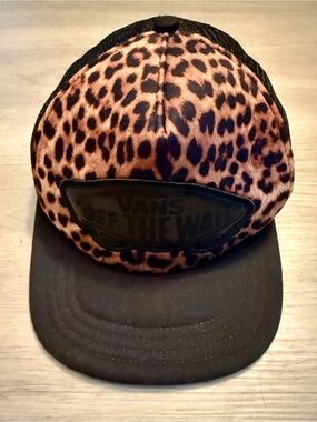 Vans Off The Wall Brown Black Leopard Print Mesh Back Adjustable Trucker Cap Hat